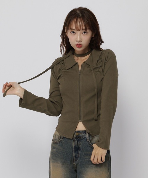 3.3 Field Trip （3.3フィールドトリップ）の「3.3 Field Trip／2WAYマフラーZIPロングスリーブ（Tシャツ/カットソー・レディース・ブラック/カーキ/チャコール・FREE）」の3枚目の写真