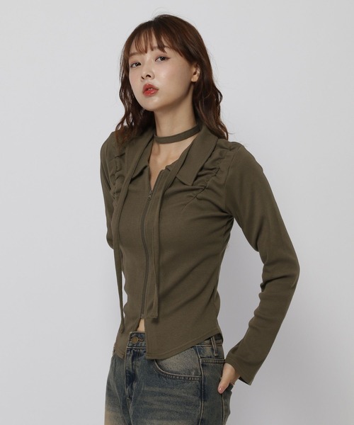 3.3 Field Trip （3.3フィールドトリップ）の「3.3 Field Trip／2WAYマフラーZIPロングスリーブ（Tシャツ/カットソー・レディース・ブラック/カーキ/チャコール・FREE）」の8枚目の写真