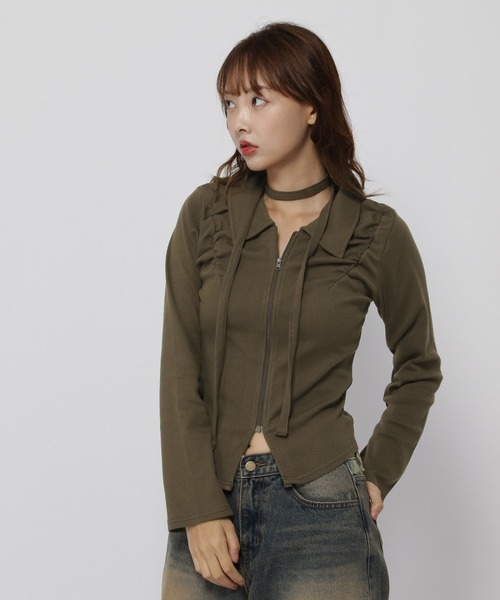 3.3 Field Trip （3.3フィールドトリップ）の「3.3 Field Trip／2WAYマフラーZIPロングスリーブ（Tシャツ/カットソー・レディース・ブラック/カーキ/チャコール・FREE）」の9枚目の写真