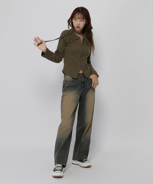 3.3 Field Trip （3.3フィールドトリップ）の「3.3 Field Trip／2WAYマフラーZIPロングスリーブ（Tシャツ/カットソー・レディース・ブラック/カーキ/チャコール・FREE）」の6枚目の写真