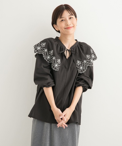 URBAN RESEARCH DOORS（アーバンリサーチドアーズ）の「レース刺繍ラッフルブラウス（シャツ/ブラウス・レディース・ブラック/オフホワイト・MEDIUM）」の10枚目の写真