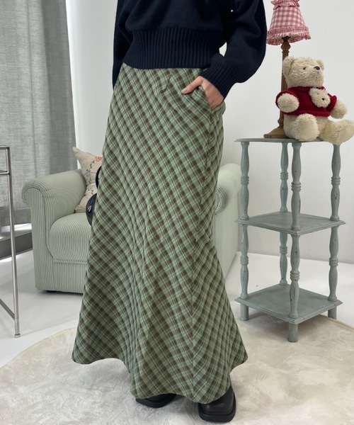 Birthday room(バースデイルーム)の「Aラインチェックロングスカート / A-line checked long skirt(スカート・レディース・ネイビー/ブラック/ブラウン・FREE)」の1枚目の写真
