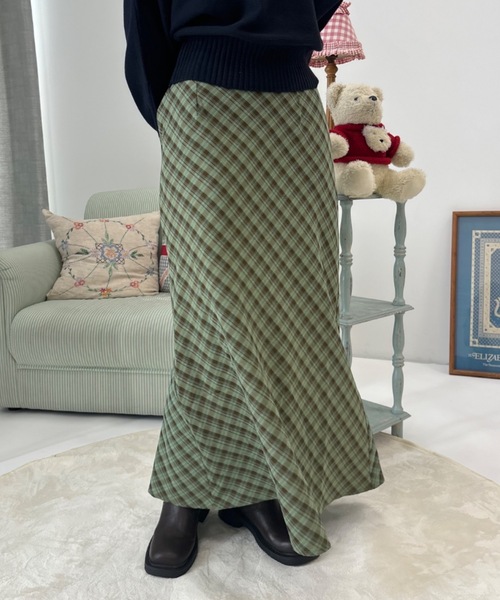 Birthday room(バースデイルーム)の「Aラインチェックロングスカート / A-line checked long skirt(スカート・レディース・ネイビー/ブラック/ブラウン・FREE)」の9枚目の写真