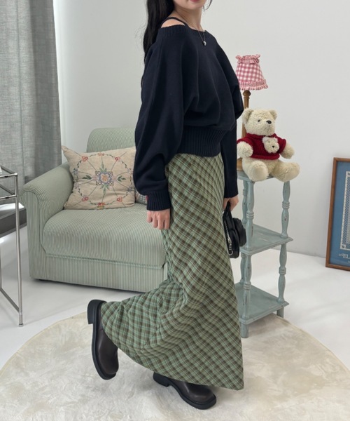 Birthday room(バースデイルーム)の「Aラインチェックロングスカート / A-line checked long skirt(スカート・レディース・ネイビー/ブラック/ブラウン・FREE)」の10枚目の写真