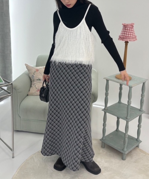 Birthday room(バースデイルーム)の「Aラインチェックロングスカート / A-line checked long skirt(スカート・レディース・ネイビー/ブラック/ブラウン・FREE)」の15枚目の写真