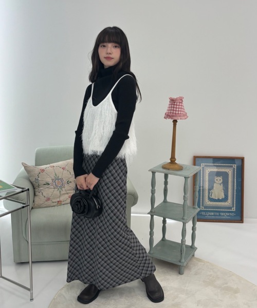 Birthday room(バースデイルーム)の「Aラインチェックロングスカート / A-line checked long skirt(スカート・レディース・ネイビー/ブラック/ブラウン・FREE)」の16枚目の写真