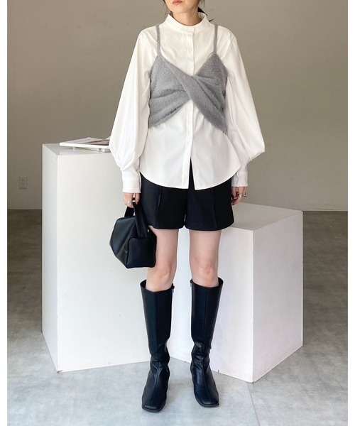 セール】ショート丈ツイストリボンシャギーニットビスチェキャミソール