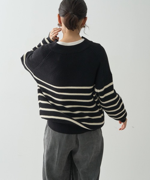 AMERICAN HOLIC（アメリカンホリック）の「バイパチ片畦ハーフZIPニットプルオーバー（ニット/セーター・レディース・ブラック系その他4/ホワイト系その他4・M/L）」の20枚目の写真