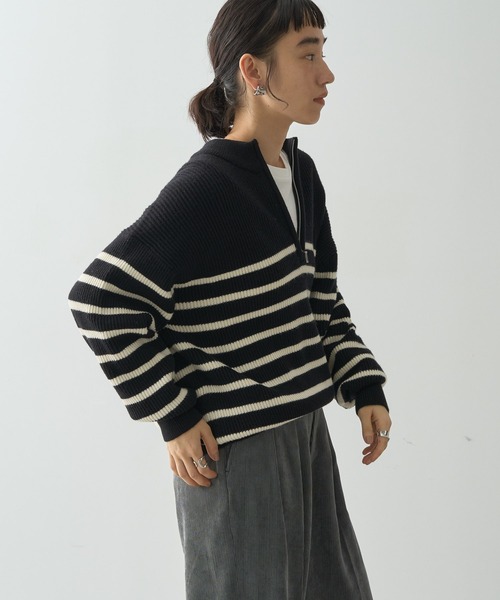 AMERICAN HOLIC（アメリカンホリック）の「バイパチ片畦ハーフZIPニットプルオーバー（ニット/セーター・レディース・ブラック系その他4/ホワイト系その他4・M/L）」の21枚目の写真