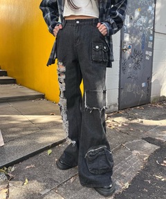 セール】Cargo Pocket Hard Damage Buggy Denim / ハード