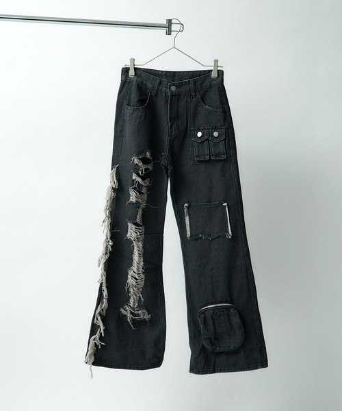 tinkerend（ティンカーエンド）の「【ユニセックス】Damege Vintage Denim / ダメージヴィンテージデニムパンツ（デニムパンツ・メンズ・ブラック・1/3/2）」の2枚目の写真