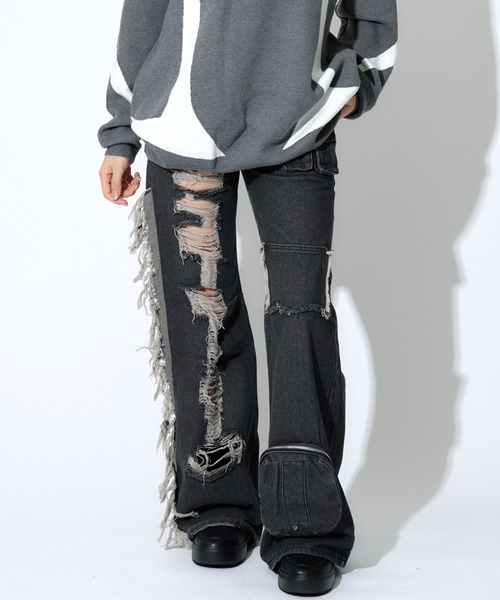 tinkerend（ティンカーエンド）の「【ユニセックス】Damege Vintage Denim / ダメージヴィンテージデニムパンツ（デニムパンツ・メンズ・ブラック・1/3/2）」の8枚目の写真