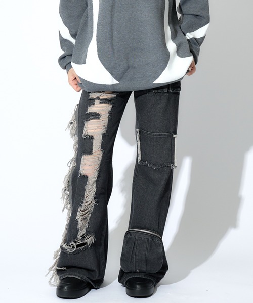 tinkerend（ティンカーエンド）の「【ユニセックス】Damege Vintage Denim / ダメージヴィンテージデニムパンツ（デニムパンツ・メンズ・ブラック・1/3/2）」の9枚目の写真