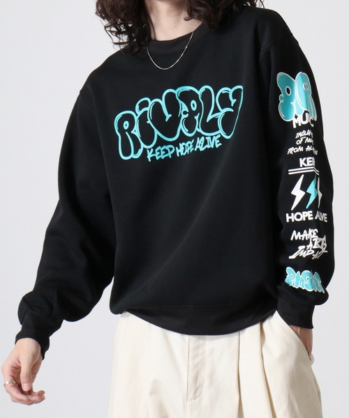 FUNALIVE（ファンアライブ）の「デザインプリント裏起毛トレーナー（スウェット・メンズ・ブラック/ブルー/モカ/ホワイト/ブラック系/スミクロ/グリーン系その他/ホワイト系その他/ブルーパープル/ブラック系1/パープル系その他/ホワイト系その他3/パープル系その他2/ホワイト系その他2/ライトブラウン/ブラック系その他/ホワイト系その他4/ブラック系2/ブラウン系その他/サックスブルー/ホワイト系その他5/ブラック系その他2/スモークピンク/サックスブルー系・M/L/LL）」の13枚目の写真