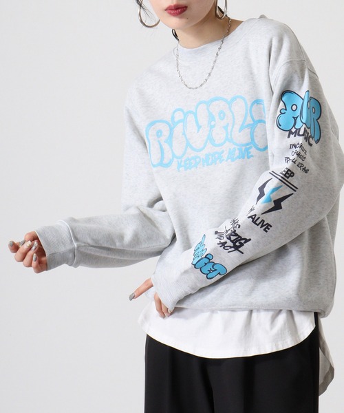 FUNALIVE（ファンアライブ）の「デザインプリント裏起毛トレーナー（スウェット・メンズ・ブラック/ブルー/モカ/ホワイト/ブラック系/スミクロ/グリーン系その他/ホワイト系その他/ブルーパープル/ブラック系1/パープル系その他/ホワイト系その他3/パープル系その他2/ホワイト系その他2/ライトブラウン/ブラック系その他/ホワイト系その他4/ブラック系2/ブラウン系その他/サックスブルー/ホワイト系その他5/ブラック系その他2/スモークピンク/サックスブルー系・M/L/LL）」の4枚目の写真