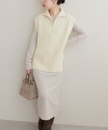 ハーフZIPベスト+クルーネックニットワンピースSET