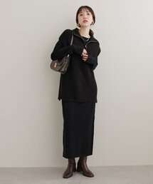 ハーフZIPベスト+クルーネックニットワンピースSET