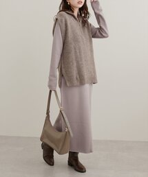 ハーフZIPベスト＋クルーネックニットワンピースSET