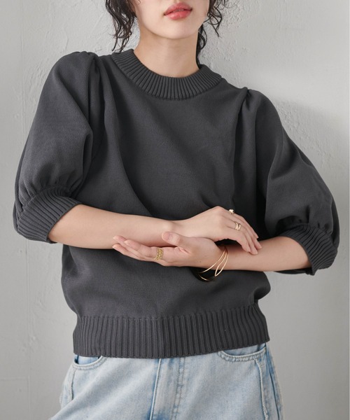 RANAN(ラナン)の「スポンディッシュパフスリーブ半袖ニット(ニット/セーター・レディース・チャコール/ブルー/アイボリー/ブラック・M/L/LL)」の15枚目の写真
