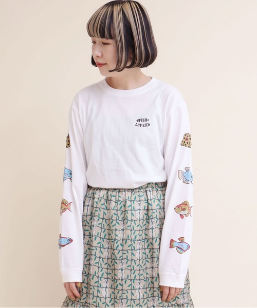 didizizi（ディディジジ）の「FISH LOVERSプリント　ロンT（Tシャツ/カットソー・レディース・グレー/ホワイト・FREE）」の5枚目の写真