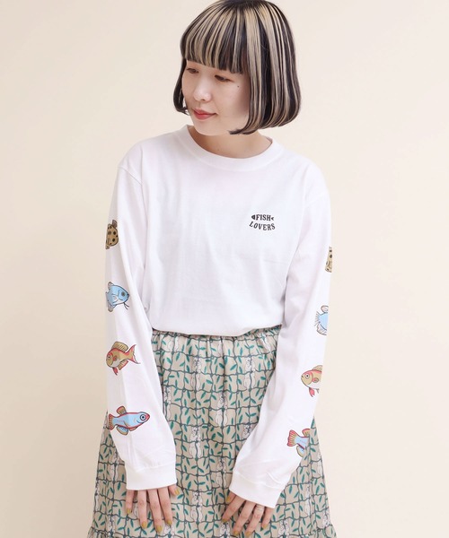 didizizi（ディディジジ）の「FISH LOVERSプリント　ロンT（Tシャツ/カットソー・レディース・グレー/ホワイト・FREE）」の8枚目の写真
