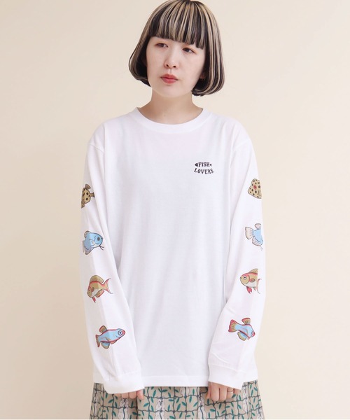 didizizi（ディディジジ）の「FISH LOVERSプリント　ロンT（Tシャツ/カットソー・レディース・グレー/ホワイト・FREE）」の14枚目の写真