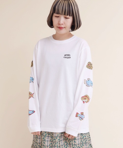 didizizi（ディディジジ）の「FISH LOVERSプリント　ロンT（Tシャツ/カットソー・レディース・グレー/ホワイト・FREE）」の20枚目の写真