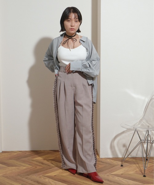 ブラウス シャツ ギャザープリーツデザイン　シアーストライプ　ショートシャツ レディース セール】ギャザープリーツデザイン シアーストライプ ショート