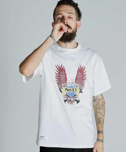 Schott（ショット）の「Schott/ショット/T-SHIRT EAGLE/イーグル Tシャツ（Tシャツ/カットソー・メンズ・ホワイト/グレー/ブラック・M/2XL/XL/L）」の2枚目の写真