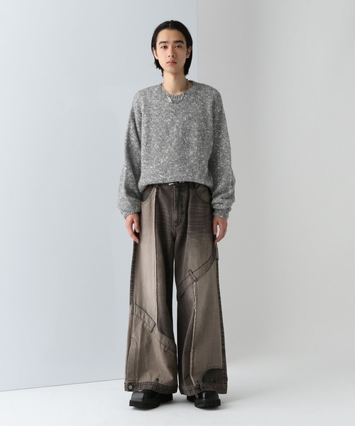 HARE（ハレ）の「メランジネップヤーンニット(HARE)（ニット/セーター・メンズ・イエロー/ブラック/グレー・FREE）」の6枚目の写真