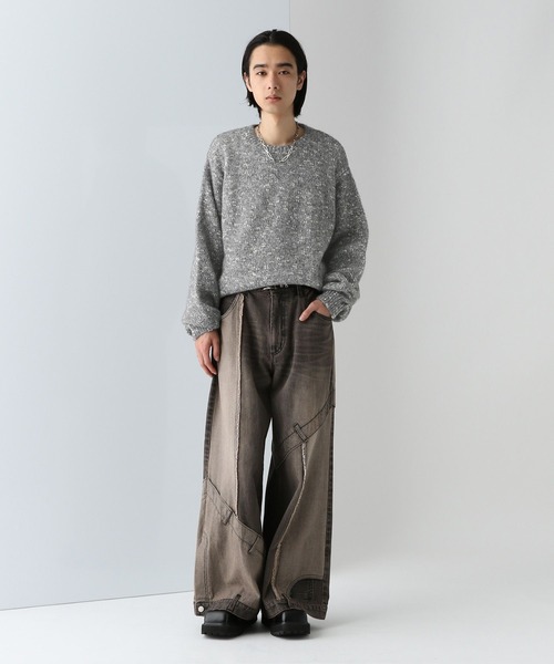 HARE（ハレ）の「メランジネップヤーンニット(HARE)（ニット/セーター・メンズ・イエロー/ブラック/グレー・FREE）」の5枚目の写真