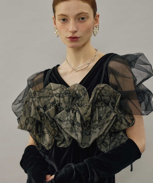 tiit tokyo フリルブラウンビスチェ ウェーブフリルレースビスチェ（その他トップス）｜VIOLETTA