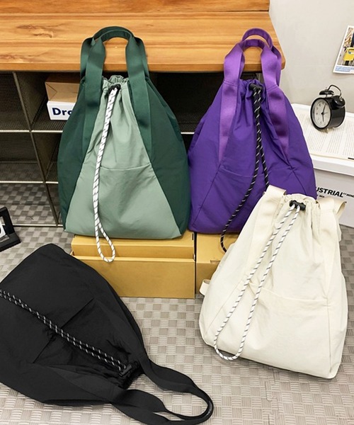 florist(フローリスト)の「【撥水加工・A4収納可】2WAY ドローコードナイロンリュック/トートバッグ(バックパック/リュック・レディース・グリーン/ブラック/オフホワイト/パープル/モスグリーン/ベージュ・FREE)」の7枚目の写真
