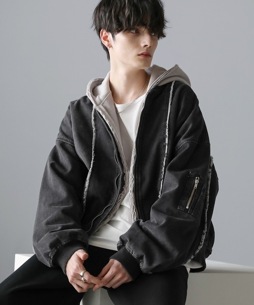 ASTRONOMY(アストロノミー)の「フリンジ切替ヘビーウェイトデニムMA-1(MA-1・メンズ・ブルー/ブラック/グレー・S/XL/L/M)」の12枚目の写真