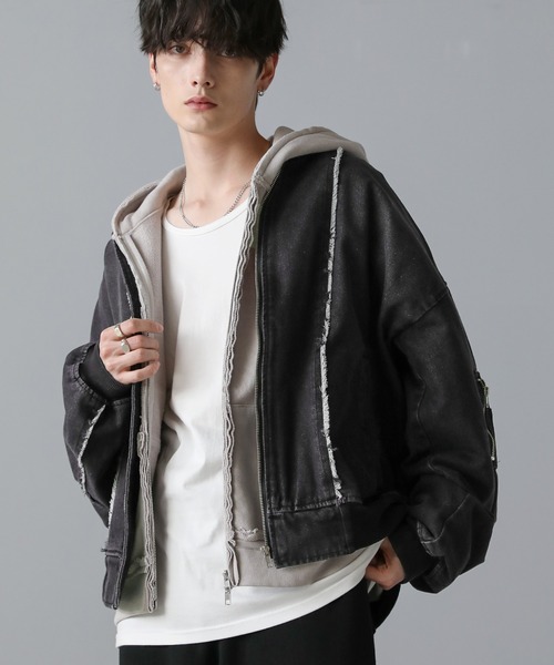 ASTRONOMY(アストロノミー)の「フリンジ切替ヘビーウェイトデニムMA-1(MA-1・メンズ・ブルー/ブラック/グレー・S/XL/L/M)」の8枚目の写真