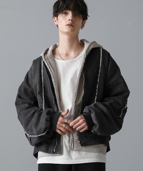 ASTRONOMY(アストロノミー)の「フリンジ切替ヘビーウェイトデニムMA-1(MA-1・メンズ・ブルー/ブラック/グレー・S/XL/L/M)」の10枚目の写真