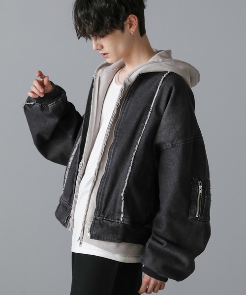 ASTRONOMY(アストロノミー)の「フリンジ切替ヘビーウェイトデニムMA-1(MA-1・メンズ・ブルー/ブラック/グレー・S/XL/L/M)」の11枚目の写真