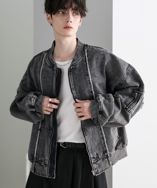 ASTRONOMY(アストロノミー)の「フリンジ切替ヘビーウェイトデニムMA-1(MA-1・メンズ・ブルー/ブラック/グレー・S/XL/L/M)」の18枚目の写真