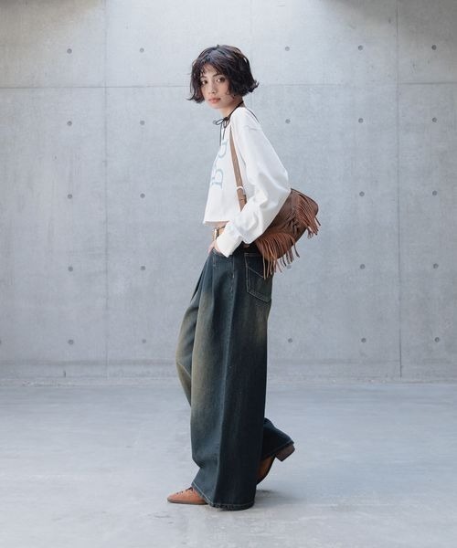 PAGEBOY（ページボーイ）の「クロスシシュウショートロンT（Tシャツ/カットソー・レディース・オフホワイト/ブラック/オレンジ・FREE）」の5枚目の写真