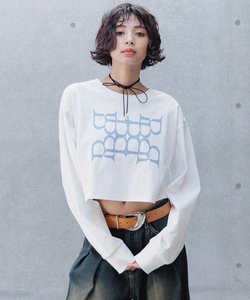 PAGEBOY（ページボーイ）の「クロスシシュウショートロンT（Tシャツ/カットソー・レディース・オフホワイト/ブラック/オレンジ・FREE）」の8枚目の写真