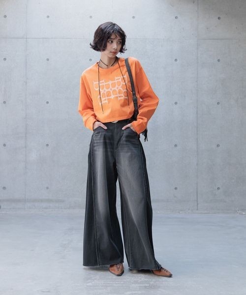 PAGEBOY（ページボーイ）の「クロスシシュウショートロンT（Tシャツ/カットソー・レディース・オフホワイト/ブラック/オレンジ・FREE）」の12枚目の写真