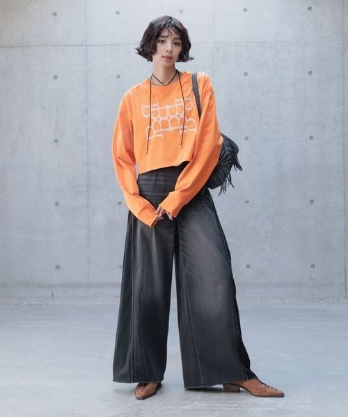 PAGEBOY（ページボーイ）の「クロスシシュウショートロンT（Tシャツ/カットソー・レディース・オフホワイト/ブラック/オレンジ・FREE）」の14枚目の写真