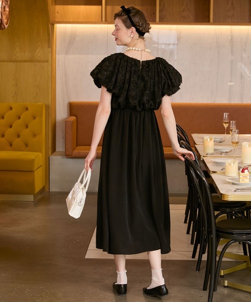 BONLECILL noir】バルーンデザインフリンジジャガードドッキングドレス