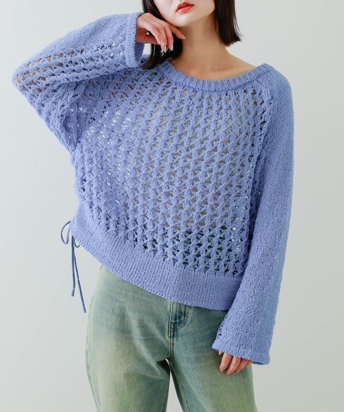 SENSE OF PLACE by URBAN RESEARCH（センスオブプレイスバイアーバンリサーチ）の「チュールヤーンメッシュセーター（ニット/セーター・レディース・ブルー/アイボリー/ブラック・ONE）」の3枚目の写真