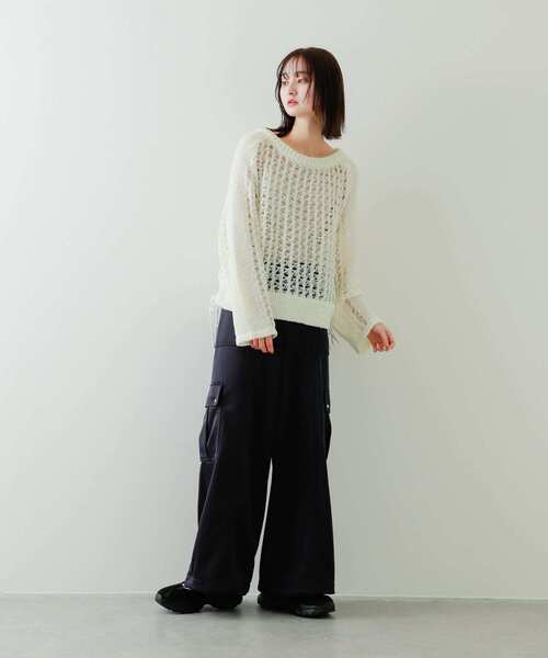 SENSE OF PLACE by URBAN RESEARCH（センスオブプレイスバイアーバンリサーチ）の「チュールヤーンメッシュセーター（ニット/セーター・レディース・ブルー/アイボリー/ブラック・ONE）」の8枚目の写真