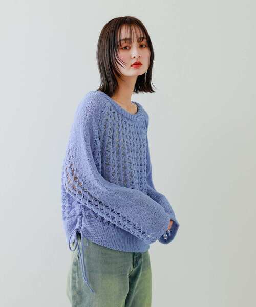 SENSE OF PLACE by URBAN RESEARCH（センスオブプレイスバイアーバンリサーチ）の「チュールヤーンメッシュセーター（ニット/セーター・レディース・ブルー/アイボリー/ブラック・ONE）」の17枚目の写真