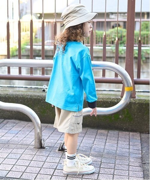 b・ROOM（ビールーム）の「【カイテキ天竺】バイカラーポケットTシャツ（Tシャツ/カットソー・キッズ・トップグレー/ライトベージュ/ダークグリーン/オフホワイト/パープル/ターコイズブルー・150cm/140cm/130cm/120cm/100cm/110cm）」の20枚目の写真