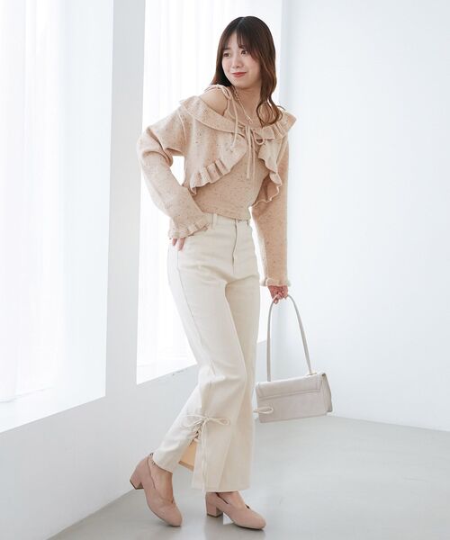 MAJESTIC LEGON（マジェスティックレゴン）の「ネップキャミセットフリルカーディガン（カーディガン/ボレロ・レディース・グレー/ピンクベージュ/アイボリー・MEDIUM）」の4枚目の写真