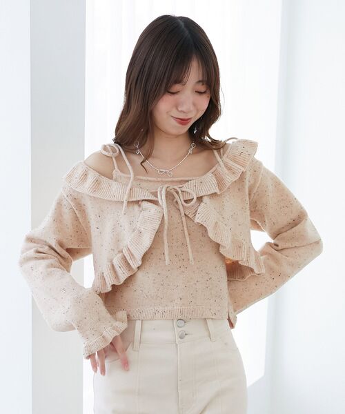 MAJESTIC LEGON（マジェスティックレゴン）の「ネップキャミセットフリルカーディガン（カーディガン/ボレロ・レディース・グレー/ピンクベージュ/アイボリー・MEDIUM）」の6枚目の写真