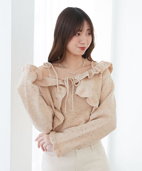 MAJESTIC LEGON（マジェスティックレゴン）の「ネップキャミセットフリルカーディガン（カーディガン/ボレロ・レディース・グレー/ピンクベージュ/アイボリー・MEDIUM）」の7枚目の写真